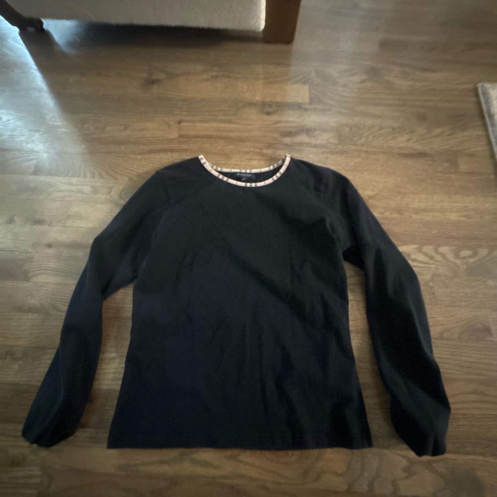 Burberry Black Top with Cream and Red Accents